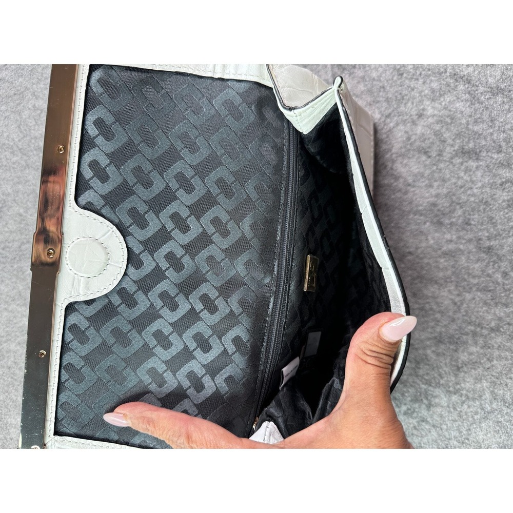 Diane von Furstenberg DVF White Croc Embossed Leather Bar Clutch Bag - Picture 4 of 8